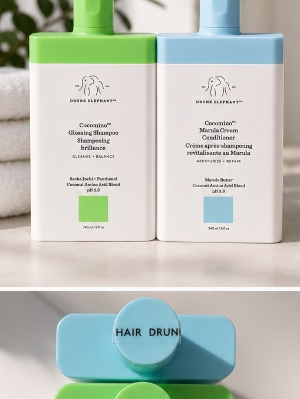Drunk Elephant Kids Cocomino Shampoo & Marula Cream Conditioner - Green & Blue